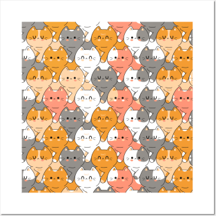 Cat Kittens Cute Pattern Design With Cats in Various Poses Fun Funny Design Posters and Art